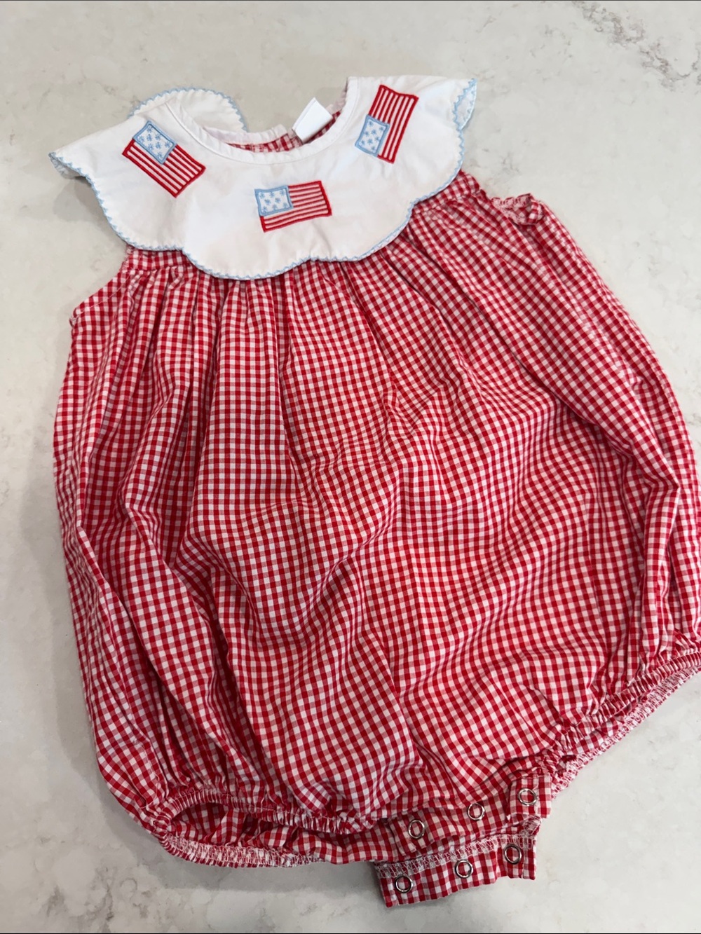 Stitchy Fish Red American Flag Gingham Baby Bubble Romper 3T